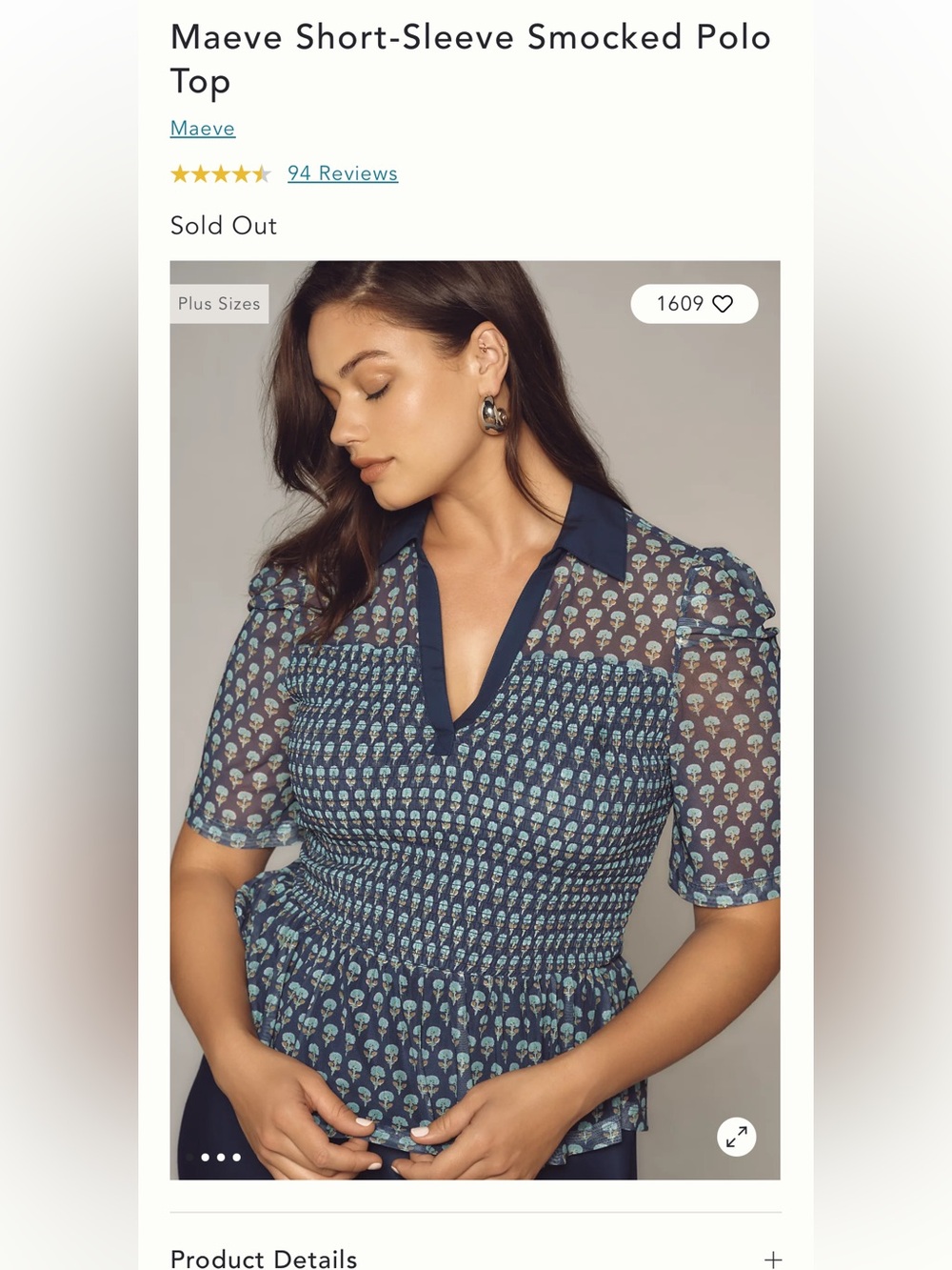 Maeve Navy Blue Floral Smocked Peplum Blouse